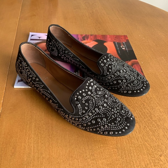 π Donald J. Pliner Black Leather Suede Loafers Flats Bead Embellished Sz 6.5 π - Picture 2 of 13